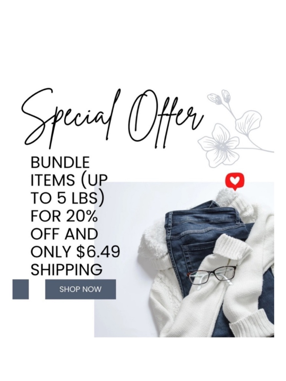 BUNDLE discount of 20% Off 2 or more items PLUS only $6.49 Shipping
